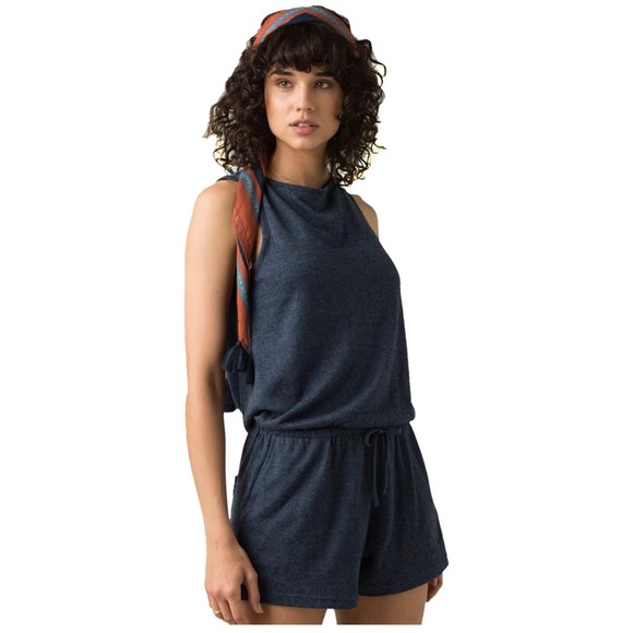 Prana Pants - prAna Sylvie Romper Elastic Rompers Blue Stripe Size Small